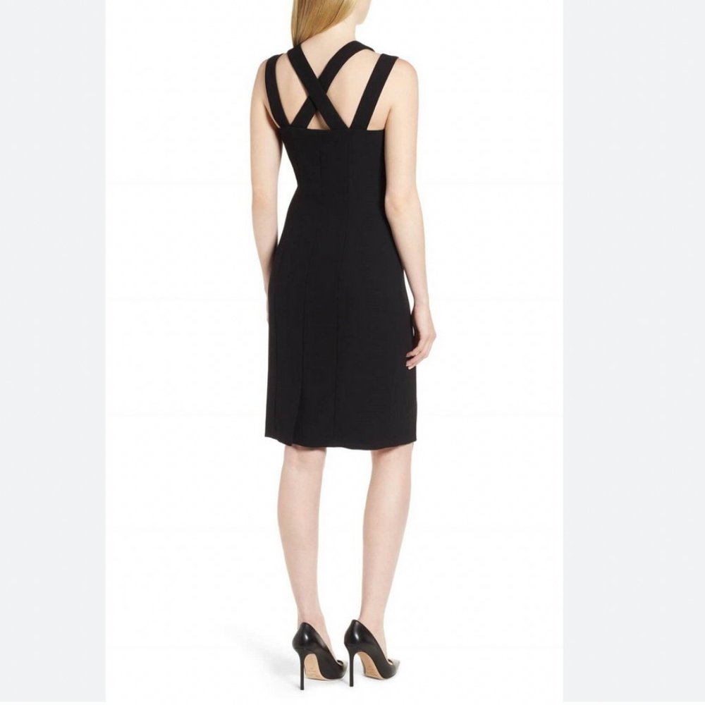HUGO BOSS Daphima Criss Cross Compact Crepe Sheath Dress in Black 6